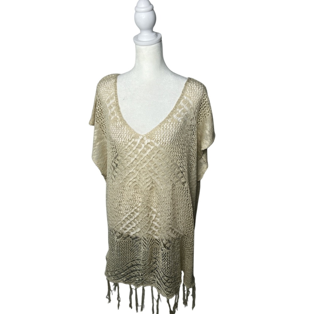 Perfectly Priscilla Cover Up Crochet Knit Fringe Beach Resort‎ Wear XXL